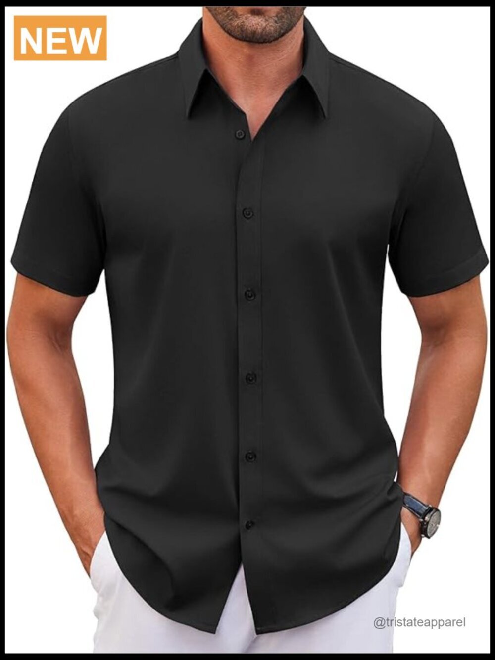 Men's Stretch Short Sleeve Dress Shirt Wrinkle Free Casual Button Down